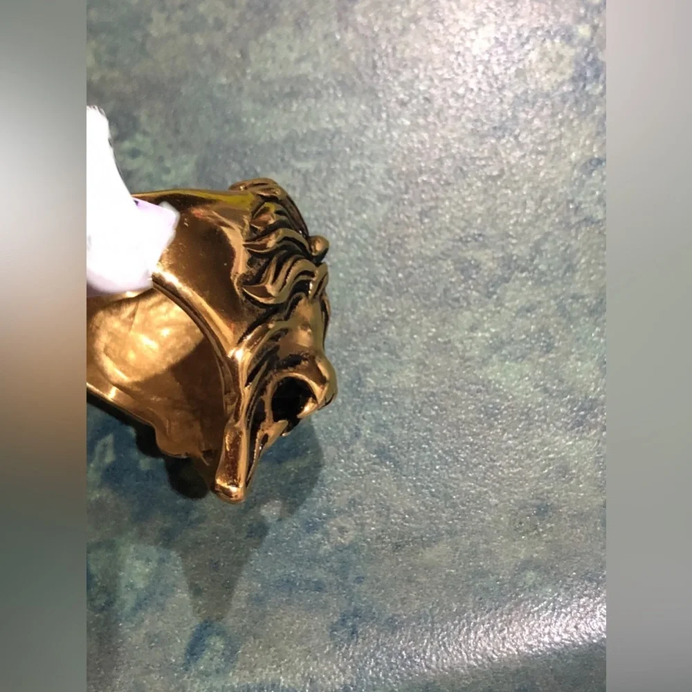 Lion head men’s brass look ring size‎ 10 brand new